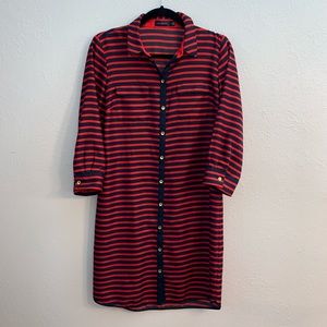 The Limited Red and Navy Silk Shift Dress EUC
